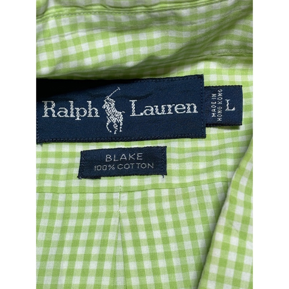 Ralph Lauren Blake Mens Green Gingham Short Sleeve Cotton Button Down Shirt Sz L - Picture 2 of 9